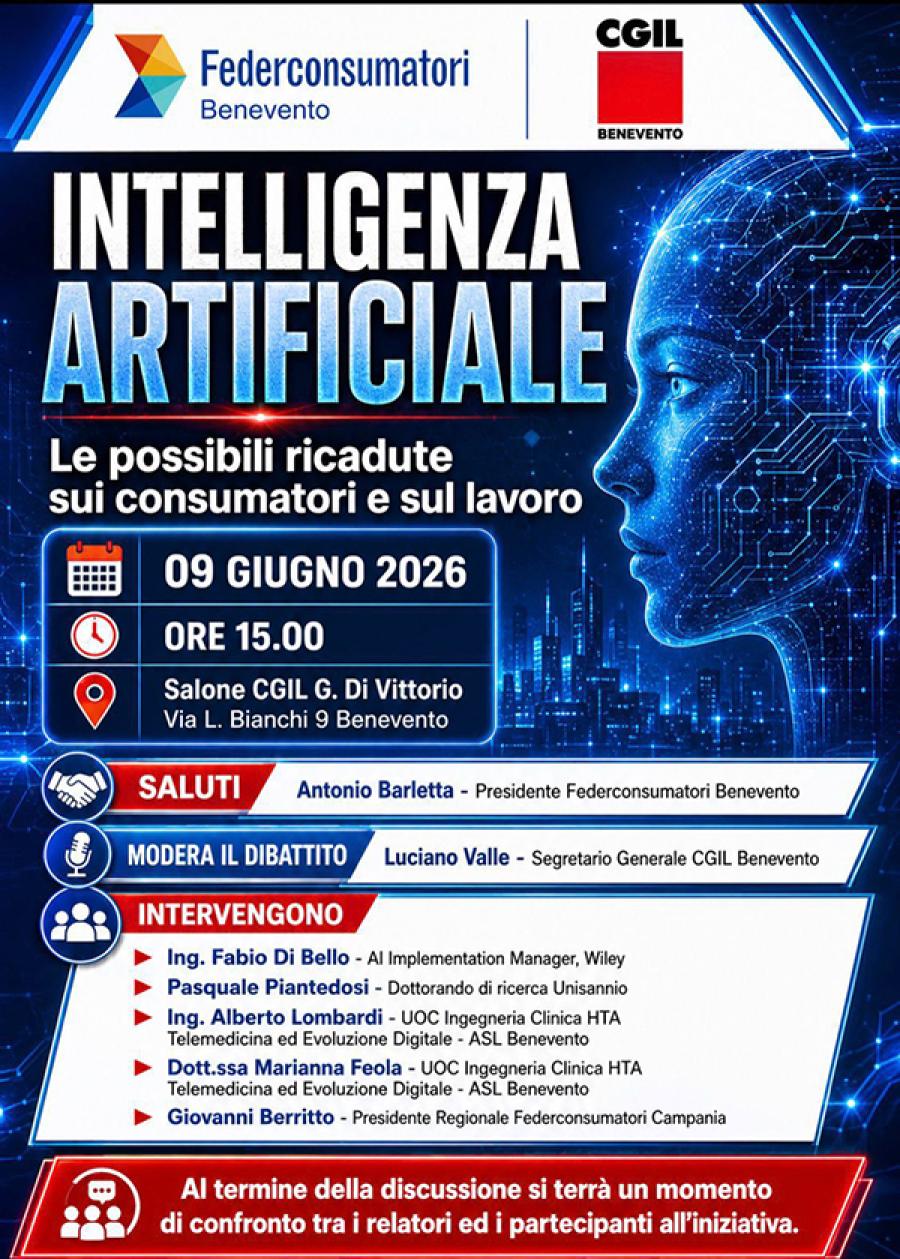 INTELLIGENZA ARTIFICIALE CONVEGNO CGIL LOCANDINA